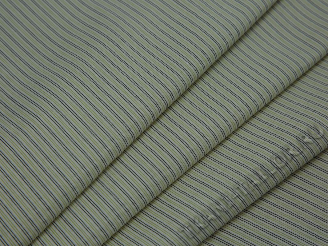 Рубашечная ткань вискозная бежевая в оливковую полоску - фото 3