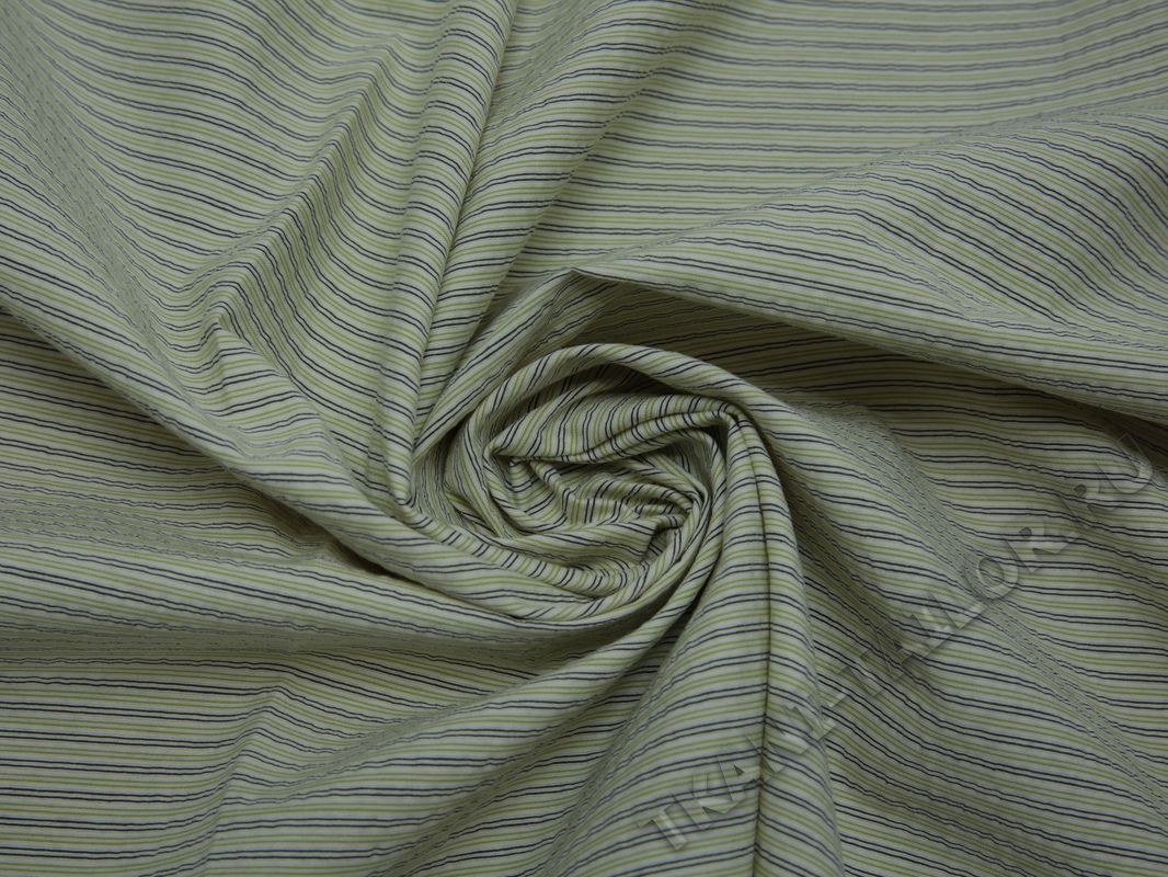 Рубашечная ткань вискозная бежевая в оливковую полоску - фото 4