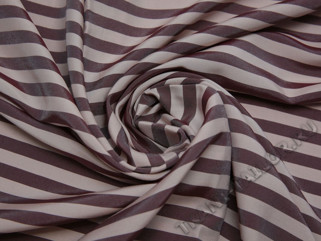 Рубашечная ткань вискозная бежевая в бордовую полоску - фото 4