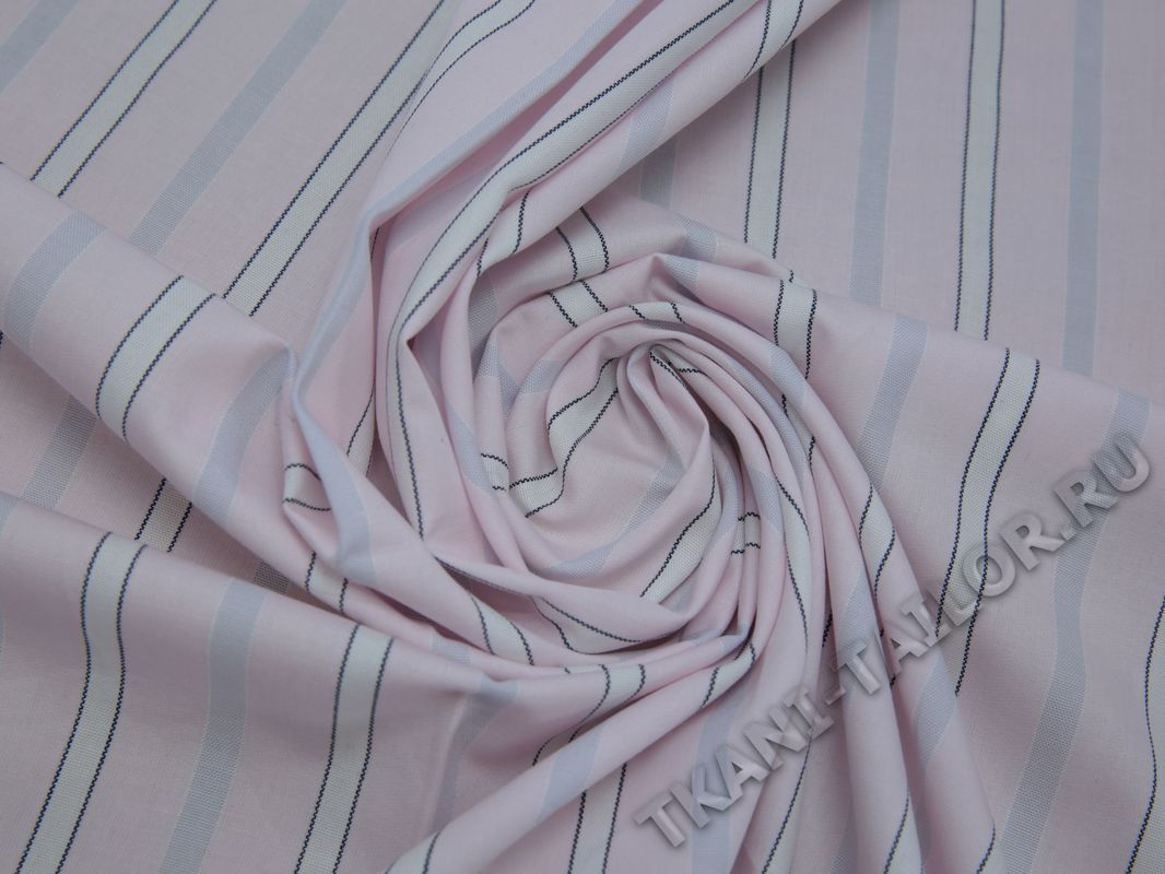 Рубашечная ткань вискозная светло-розовая в белую полоску - фото 4