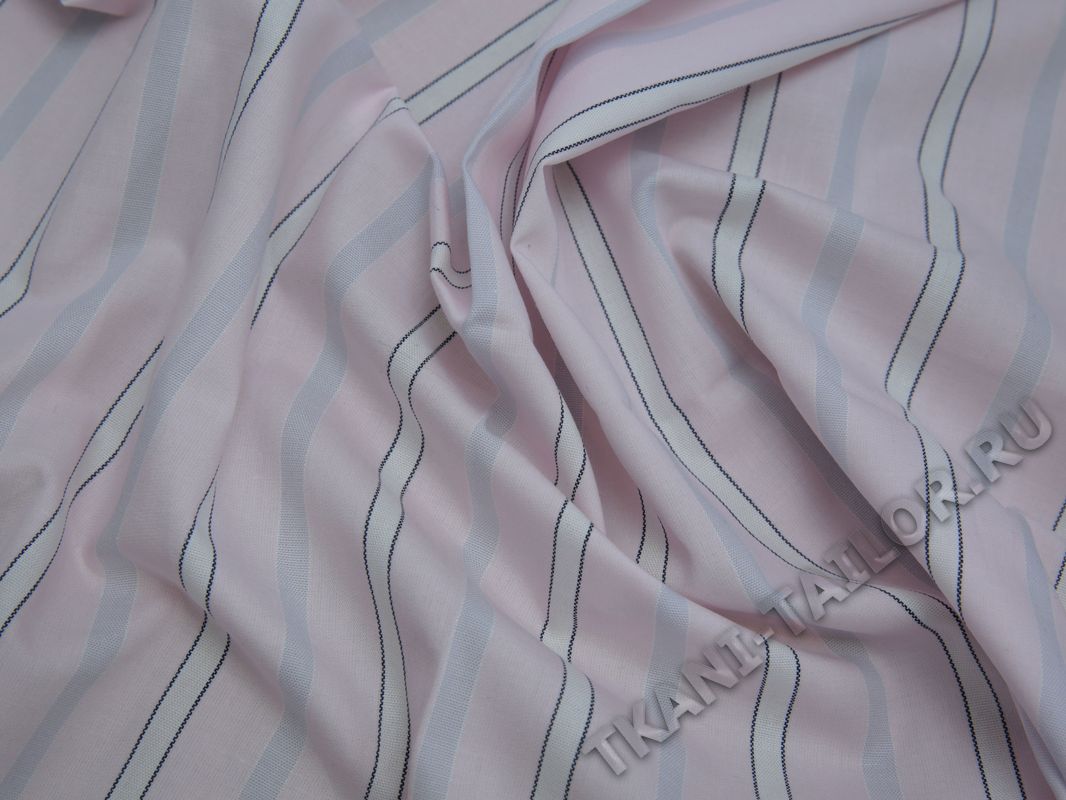 Рубашечная ткань вискозная светло-розовая в белую полоску - фото 5