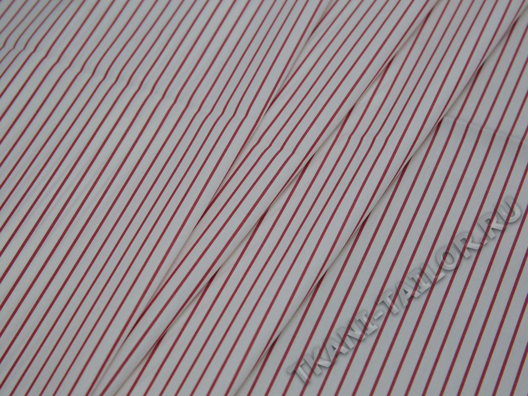 Рубашечная ткань белая в тонкую красную полоску - фото 1