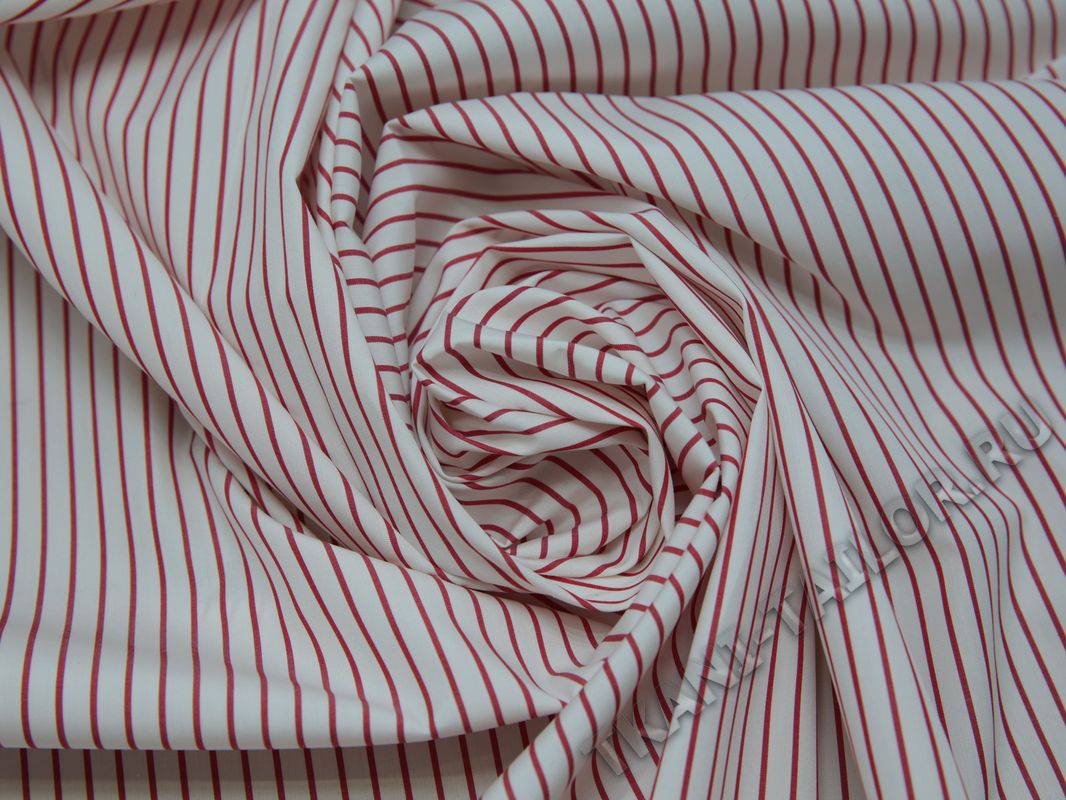 Рубашечная ткань белая в тонкую красную полоску - фото 4