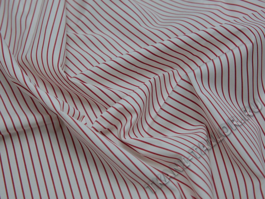 Рубашечная ткань белая в тонкую красную полоску - фото 5