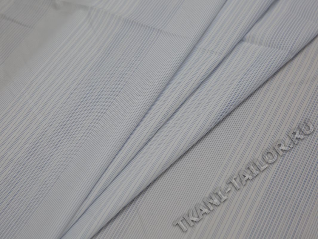 Рубашечная ткань белая в голубую полоску - фото 1