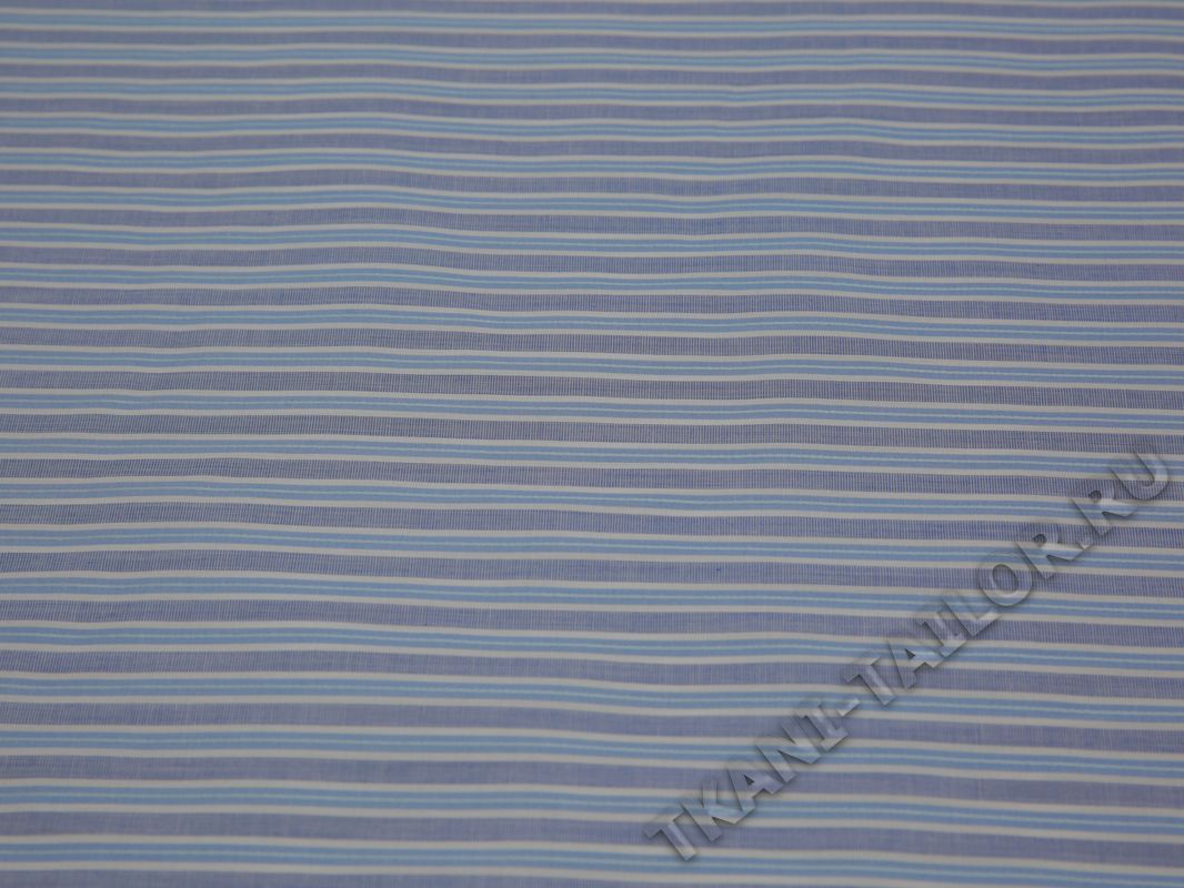 Рубашечная ткань голубая в тонкую белую полоску - фото 2