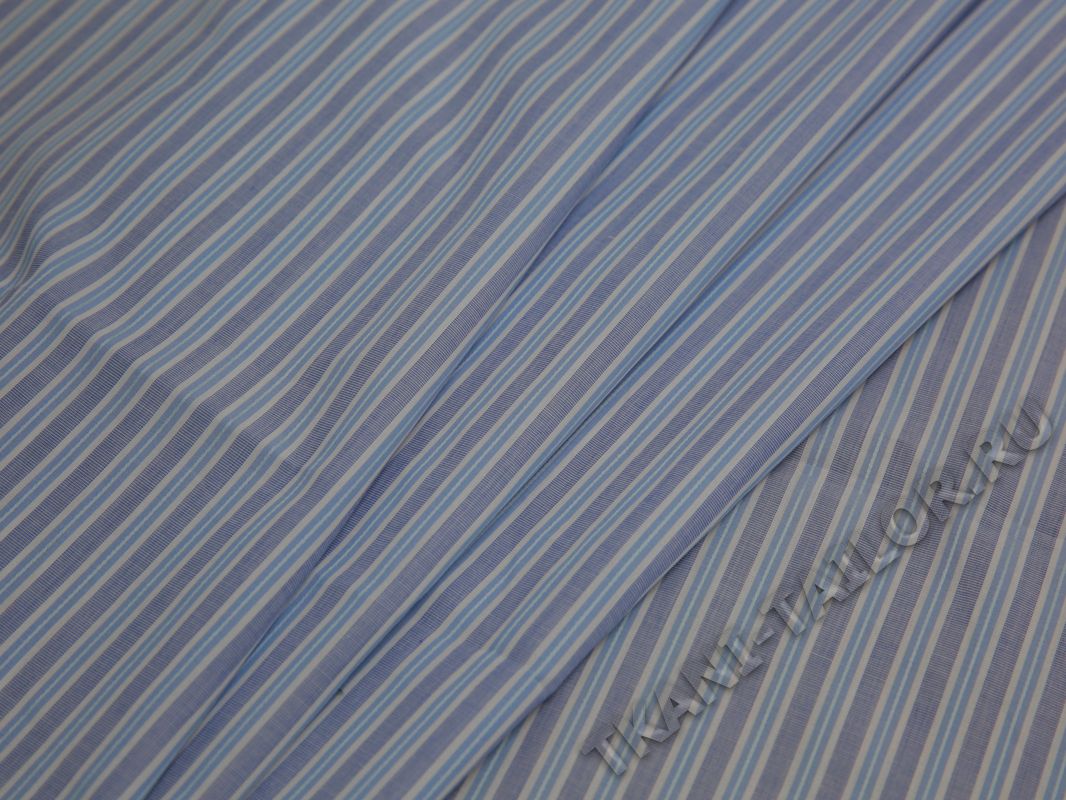 Рубашечная ткань голубая в тонкую белую полоску - фото 3