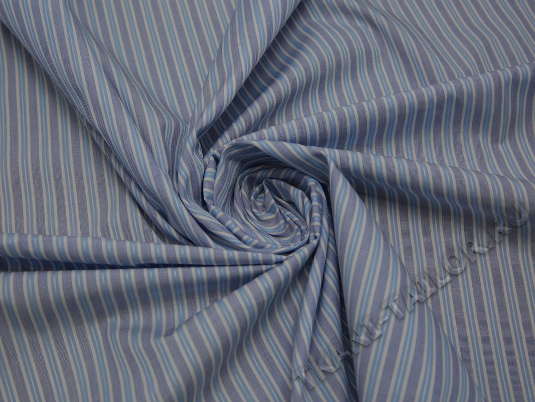Рубашечная ткань голубая в тонкую белую полоску - фото 4
