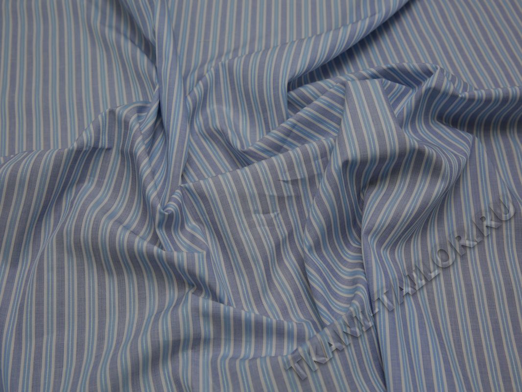 Рубашечная ткань голубая в тонкую белую полоску - фото 5