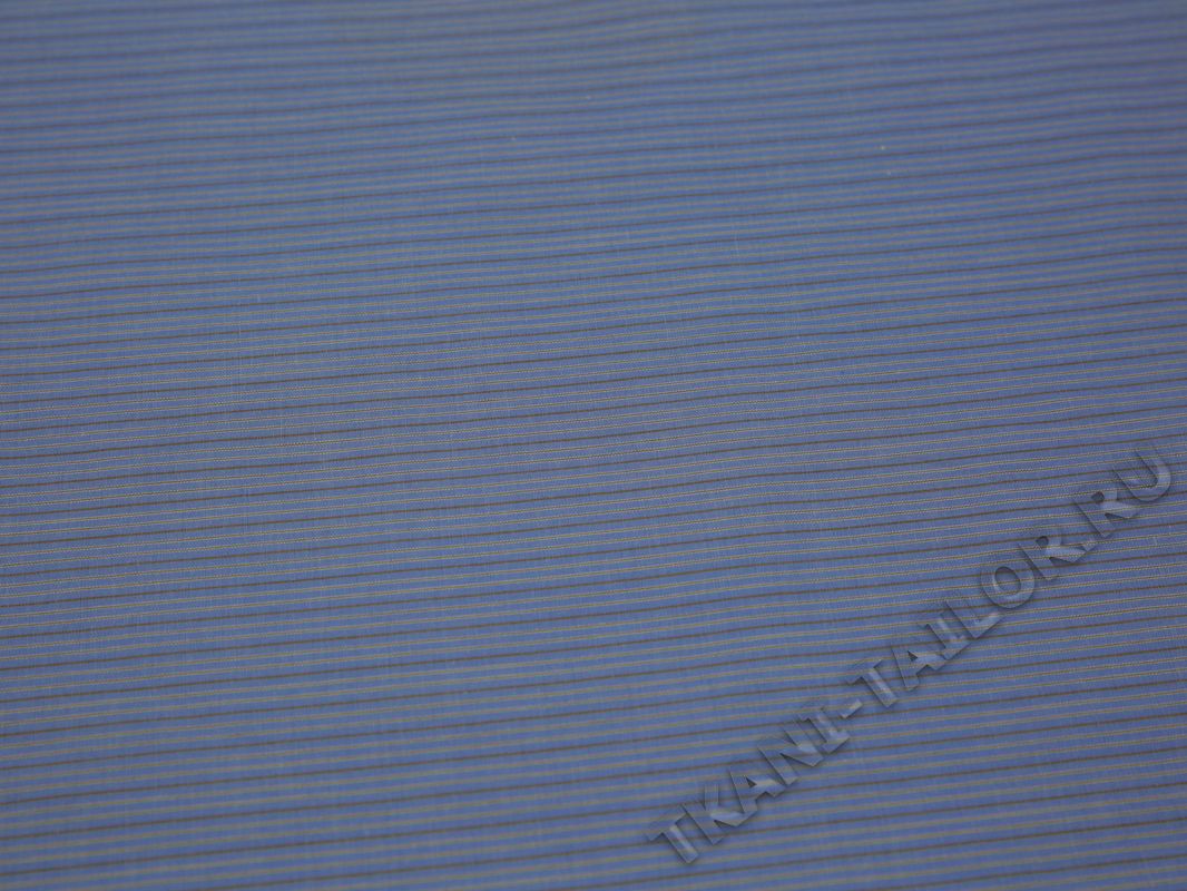 Рубашечная ткань голубая в тонкую коричневую полоску - фото 1