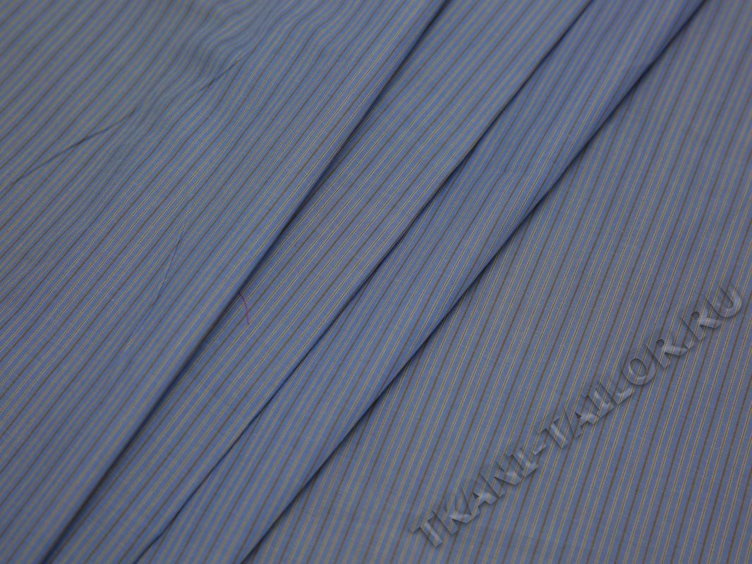 Рубашечная ткань голубая в тонкую коричневую полоску - фото 3