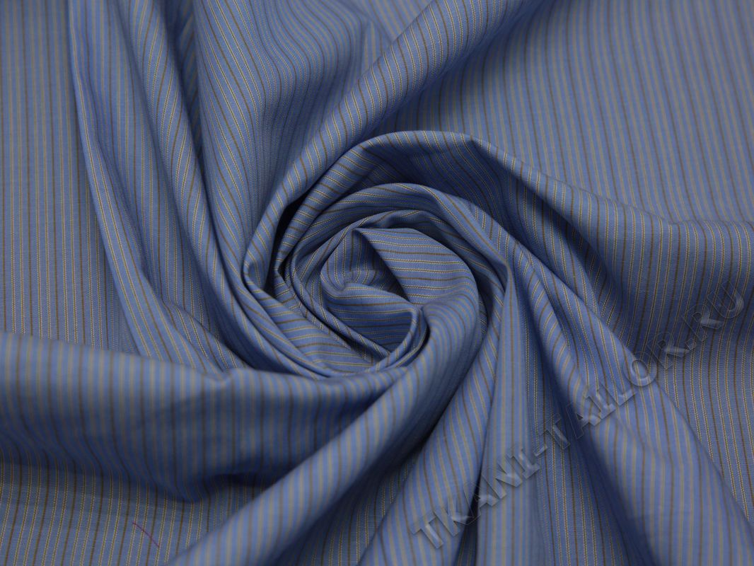 Рубашечная ткань голубая в тонкую коричневую полоску - фото 4