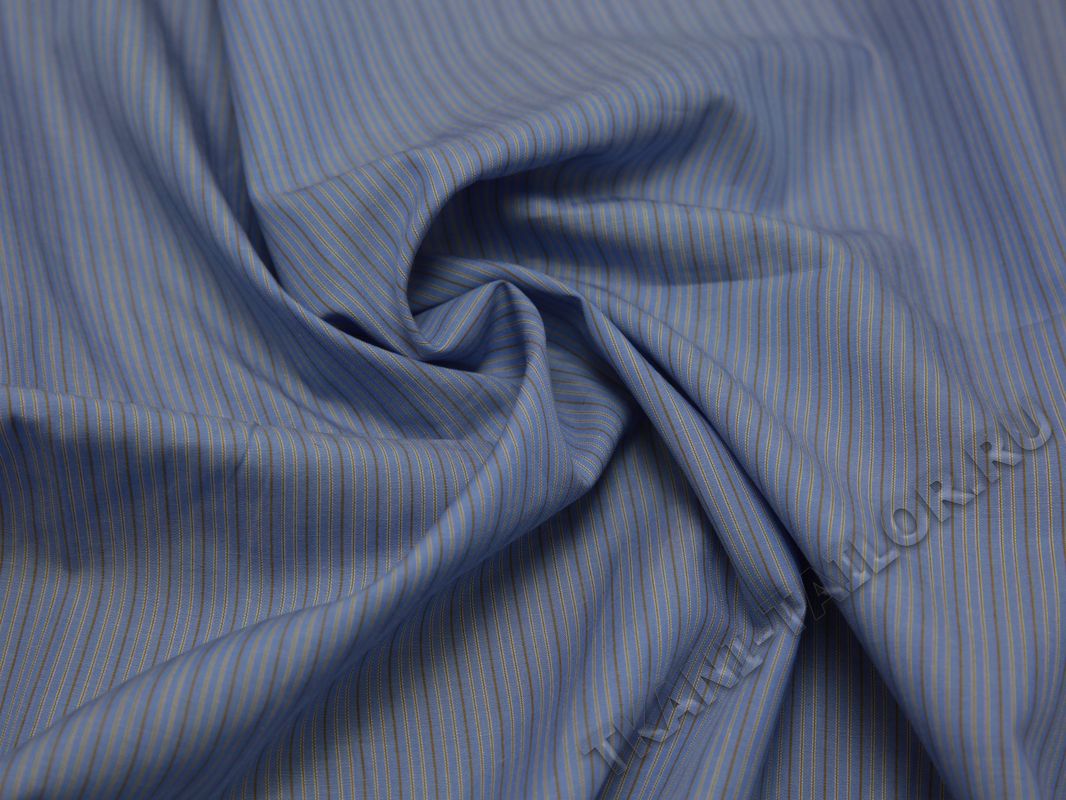 Рубашечная ткань голубая в тонкую коричневую полоску - фото 5