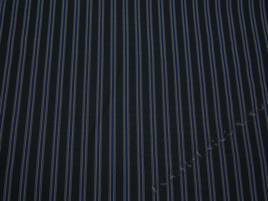 Рубашечная ткань черная в сине-белую полоску - фото 2