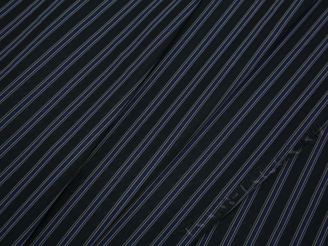 Рубашечная ткань черная в сине-белую полоску - фото 3