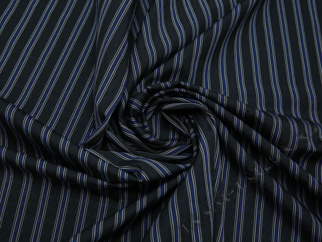 Рубашечная ткань черная в сине-белую полоску - фото 4