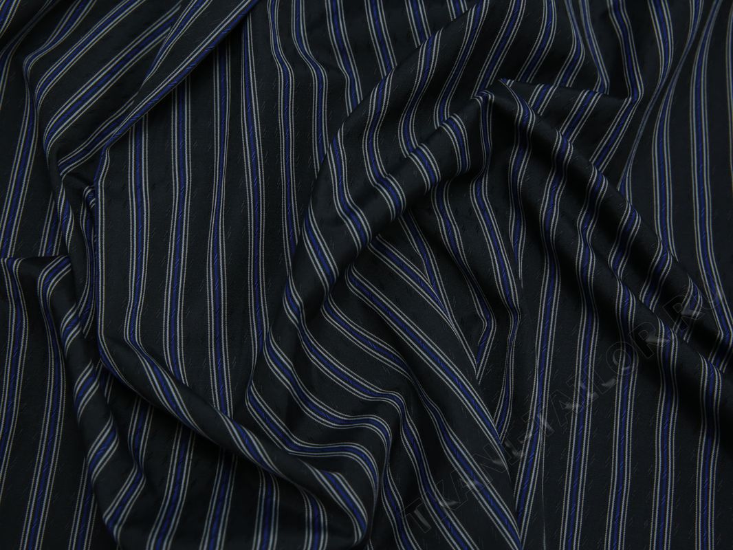 Рубашечная ткань черная в сине-белую полоску - фото 5