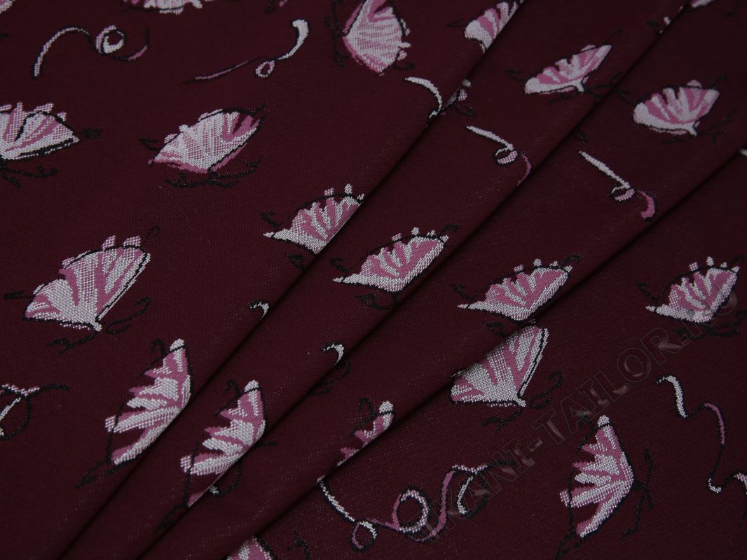 Трикотажная ткань бордовая с розовым анималистическим узором - фото 3