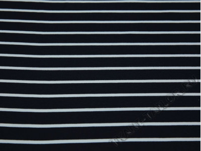 Трикотажная ткань черная в узкую белую полоску - фото