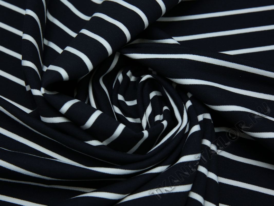 Трикотажная ткань черная в узкую белую полоску - фото 4