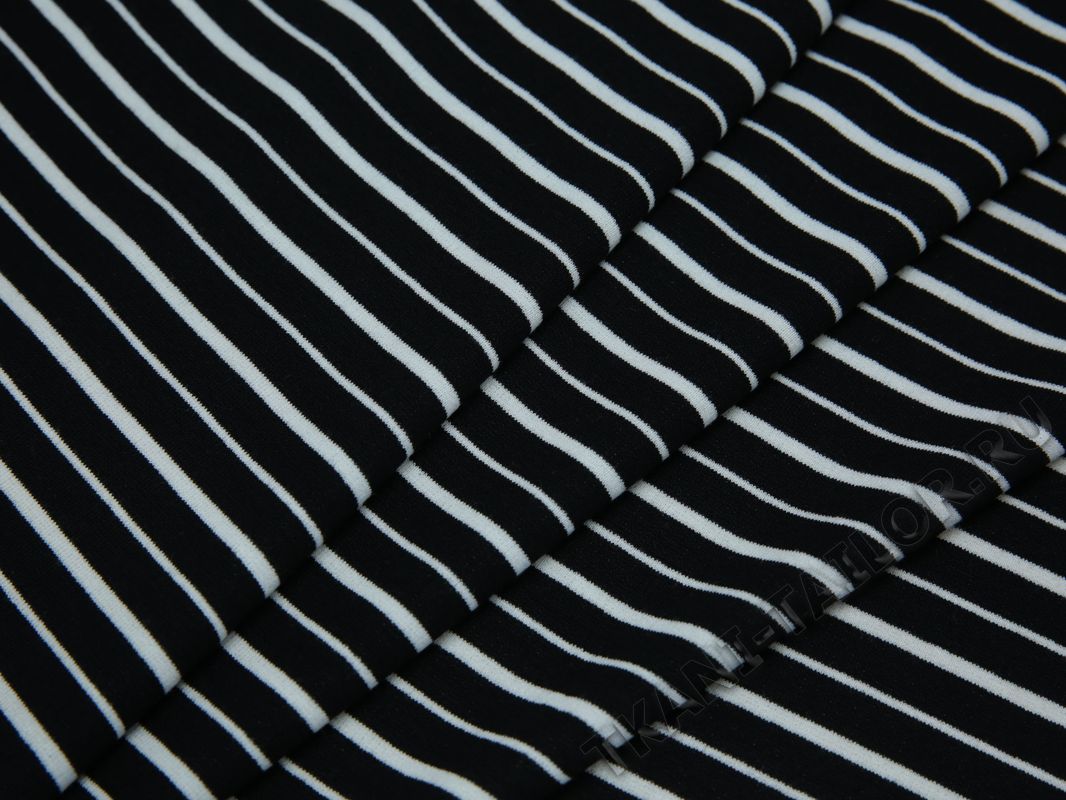 Трикотажная ткань черная в белую полоску - фото 1