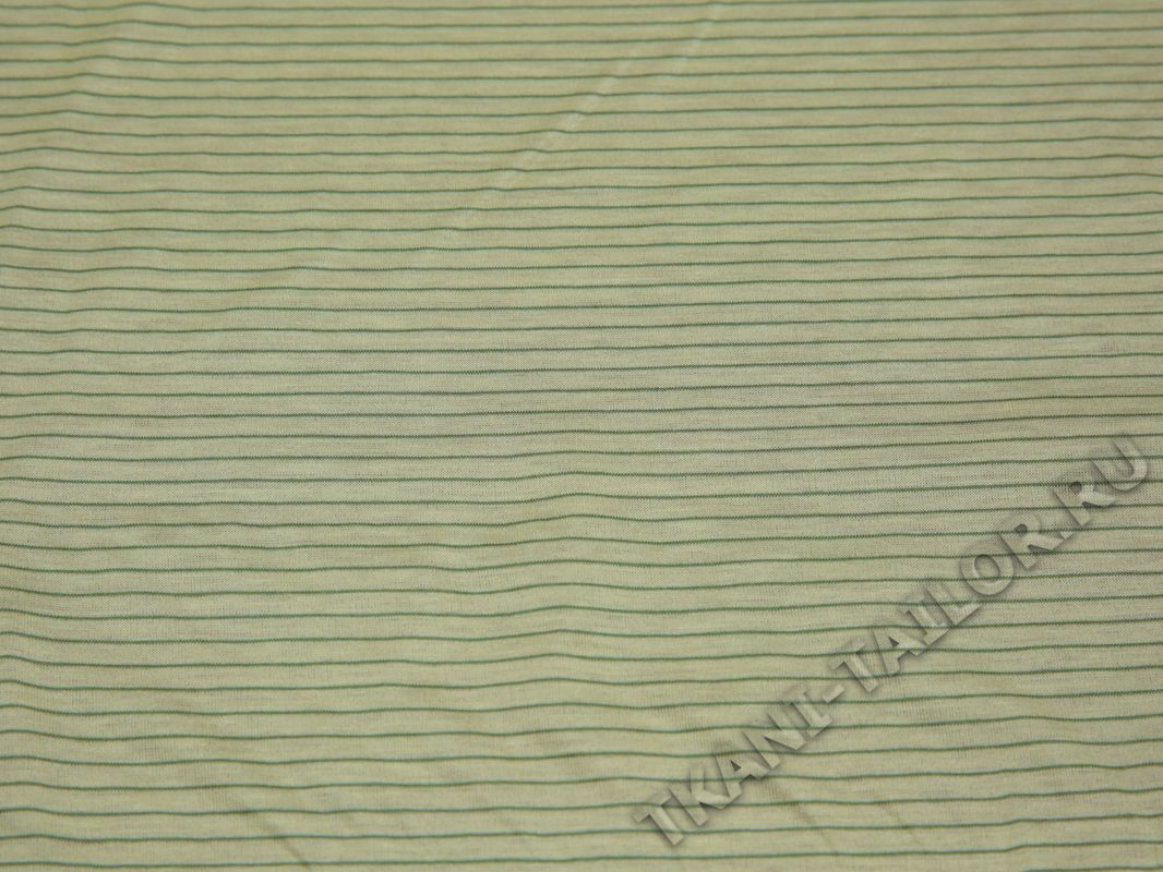 Трикотажная ткань желтая в узкую зеленую полоску - фото 2