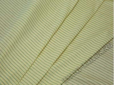 Трикотажная ткань желтая в узкую зеленую полоску