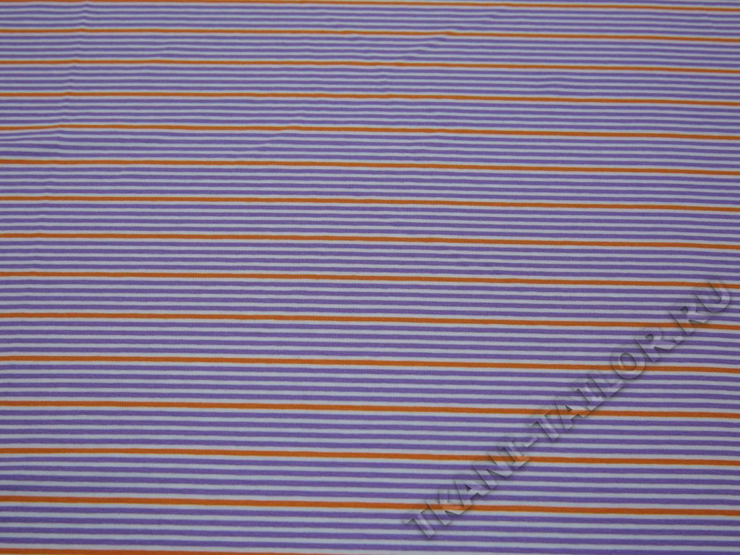 Трикотажная ткань фиолетовая в оранжевую полоску - фото 2