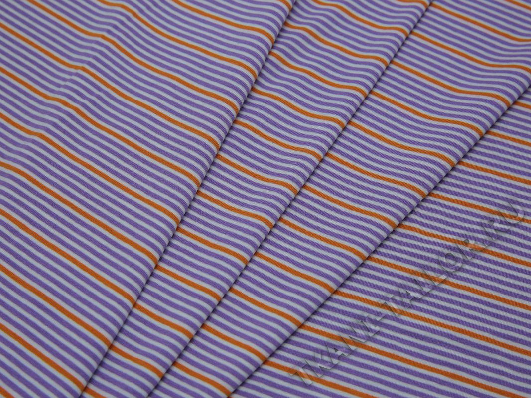 Трикотажная ткань фиолетовая в оранжевую полоску - фото 1