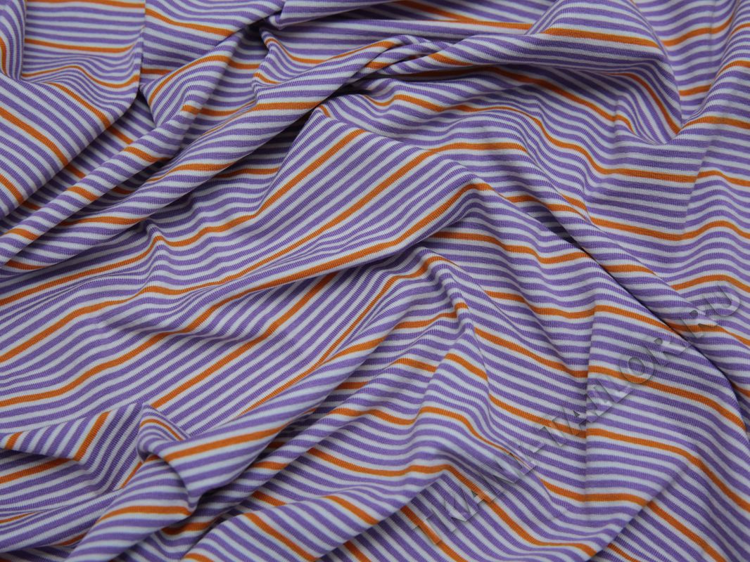 Трикотажная ткань фиолетовая в оранжевую полоску - фото 5