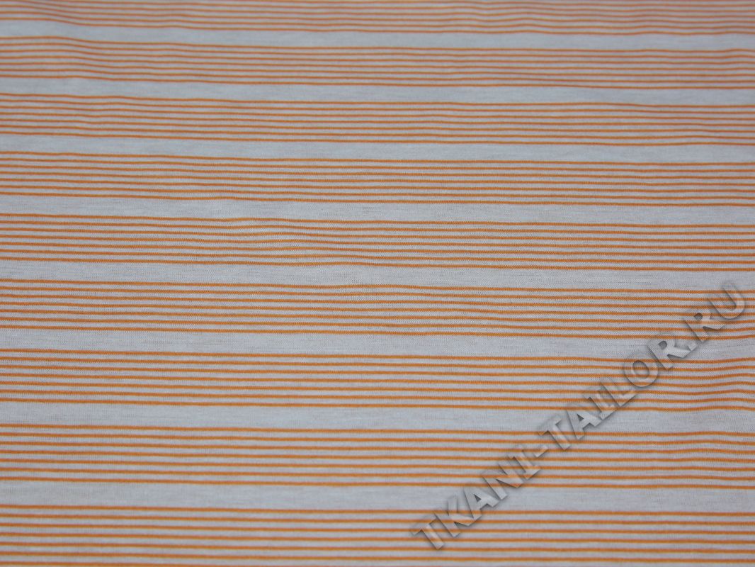 Трикотажная ткань оранжевая в белую полоску - фото 1