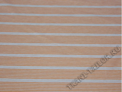 Трикотажная ткань оранжевая в белую полоску - фото