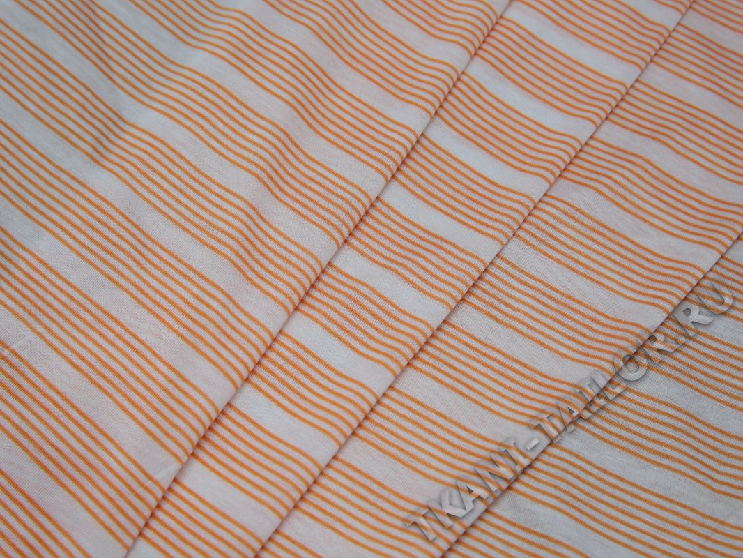 Трикотажная ткань оранжевая в белую полоску - фото 3