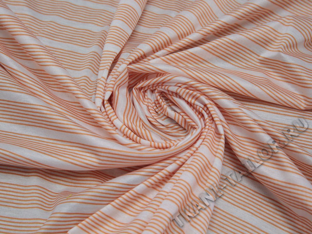 Трикотажная ткань оранжевая в белую полоску - фото 4