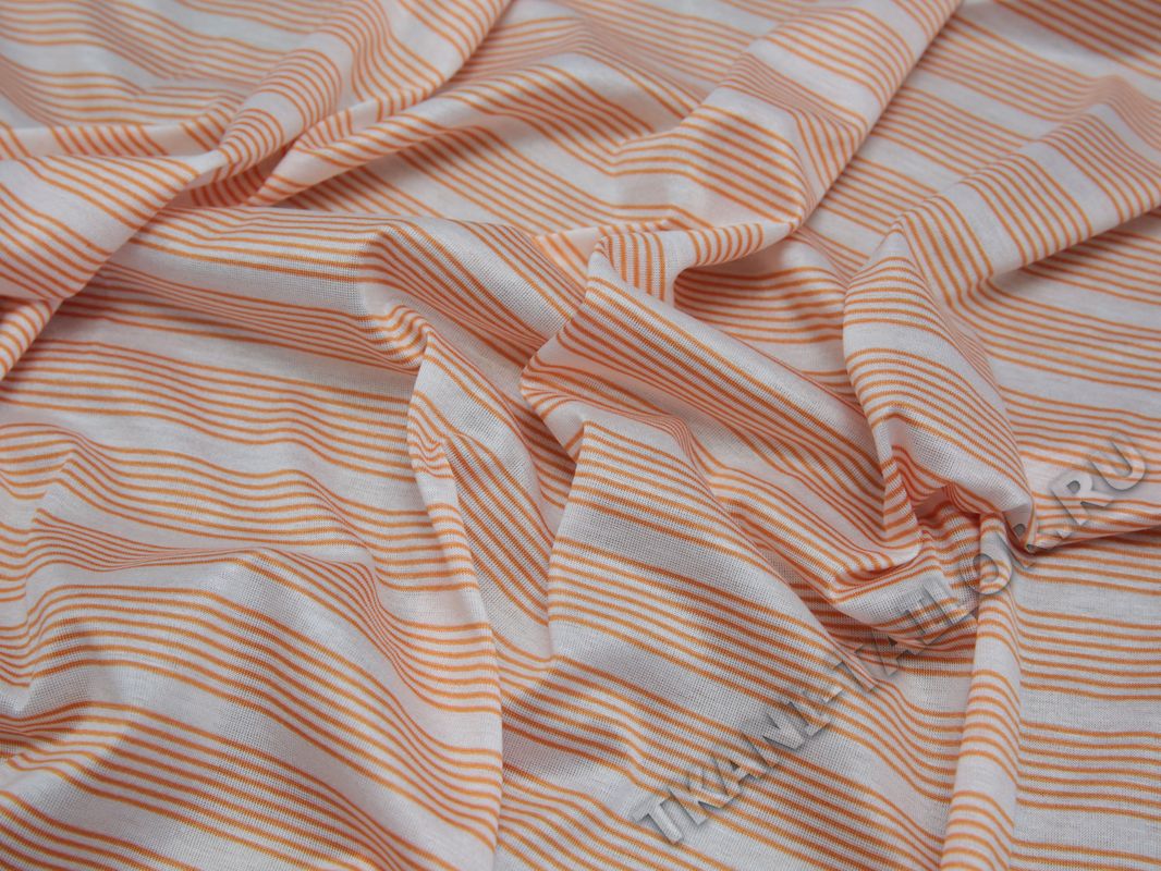 Трикотажная ткань оранжевая в белую полоску - фото 5