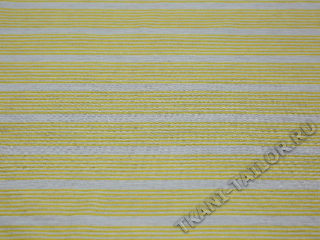 Трикотажная ткань желтая в белую полоску - фото 2