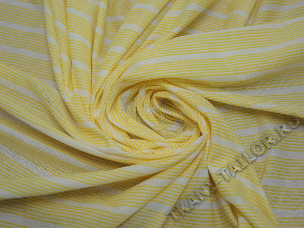 Трикотажная ткань желтая в белую полоску - фото 4