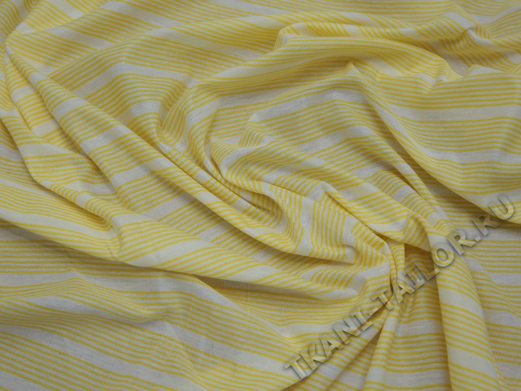Трикотажная ткань желтая в белую полоску - фото 5