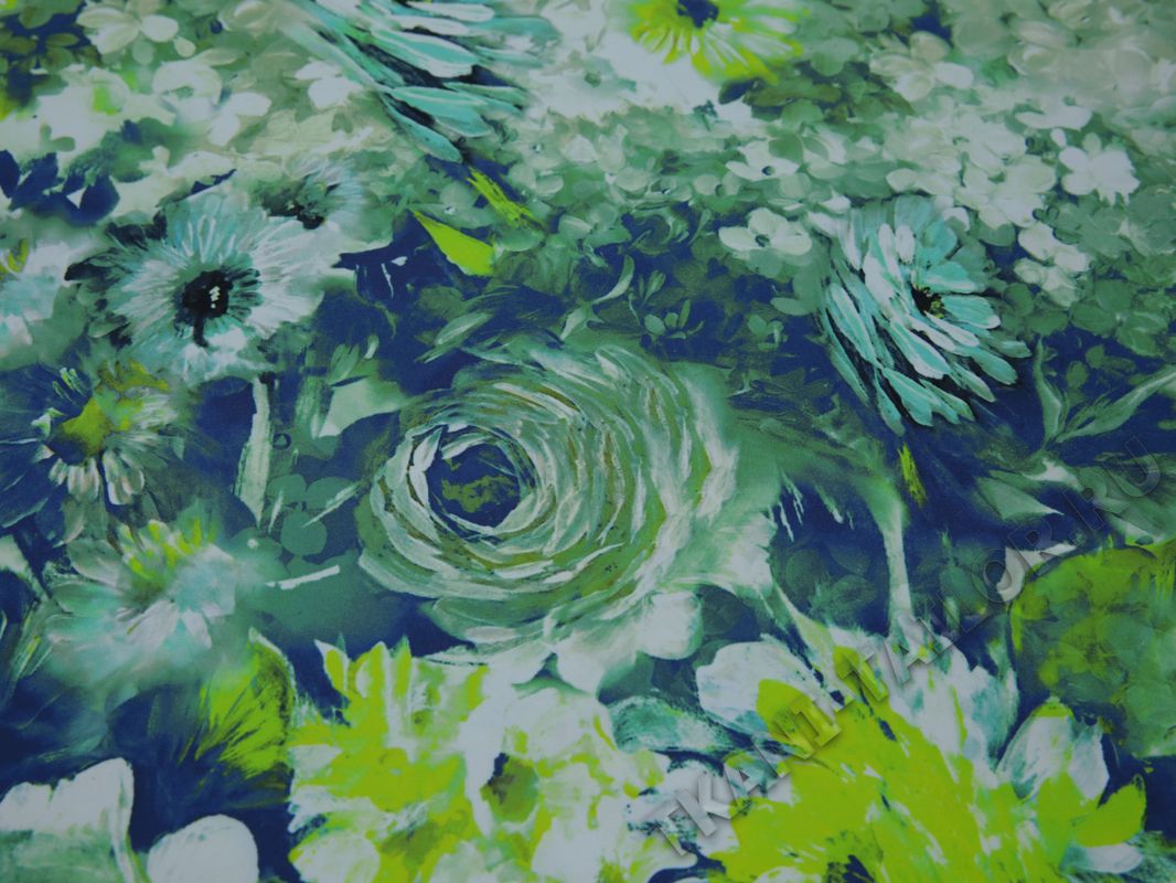 Бифлекс сине-зеленый цветочный принт - фото 1