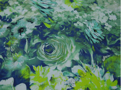 Бифлекс сине-зеленый цветочный принт - фото