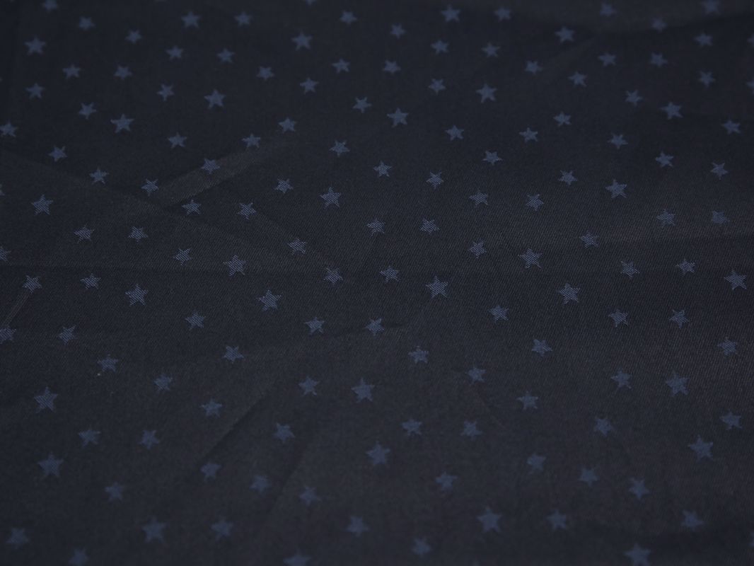 Джинсовая ткань черная принт звездочки - фото 1