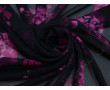 Шифон шелковый черный с розовыми цветами