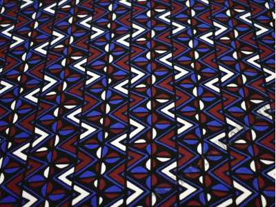 Шелк черно-синий геометрический принт - фото