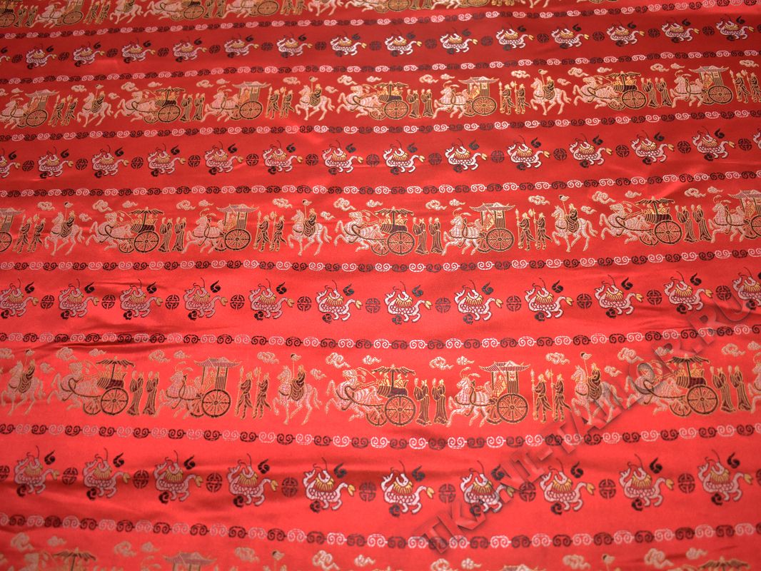 Китайский шелк красный восточный принт - фото 2
