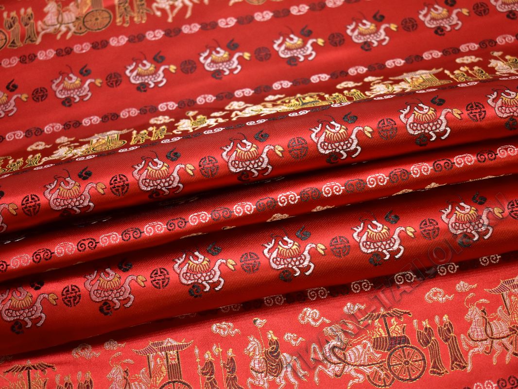 Китайский шелк красный восточный принт - фото 3