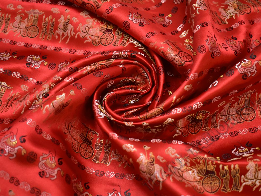 Китайский шелк красный восточный принт - фото 4