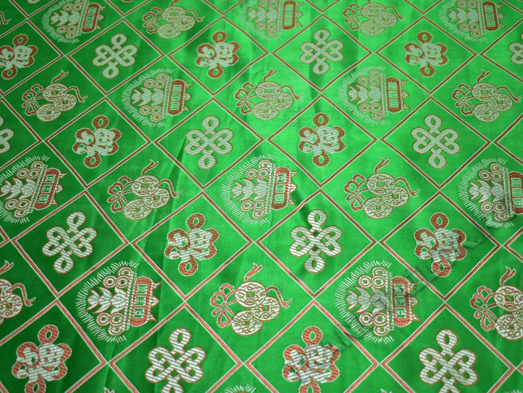Китайский шелк зеленый геометрический принт - фото 1
