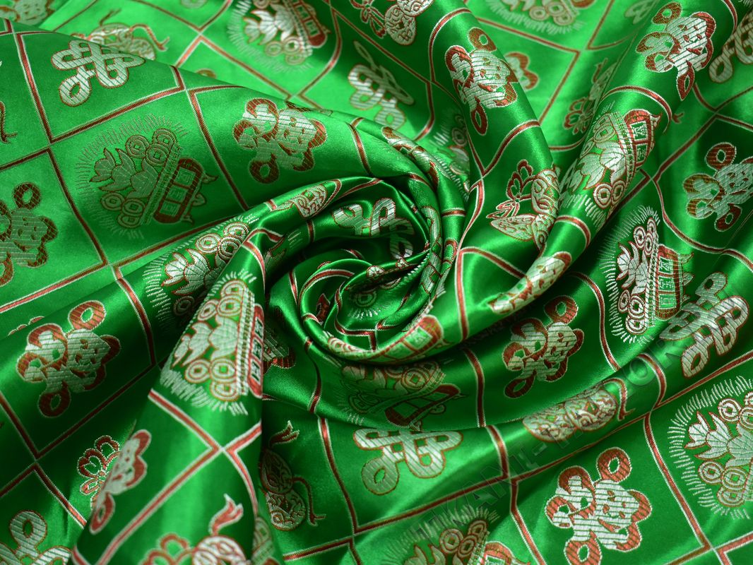 Китайский шелк зеленый геометрический принт - фото 4