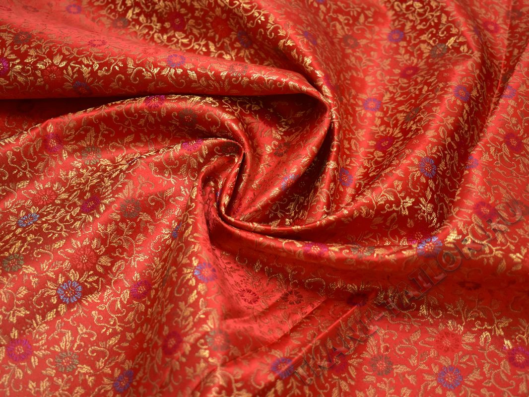 Китайский шелк красный цветочный принт - фото 4