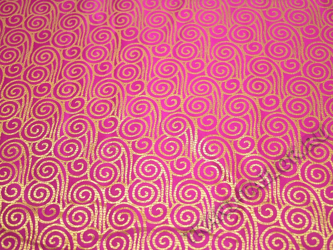 Китайский шелк розовый золотистый принт - фото 2